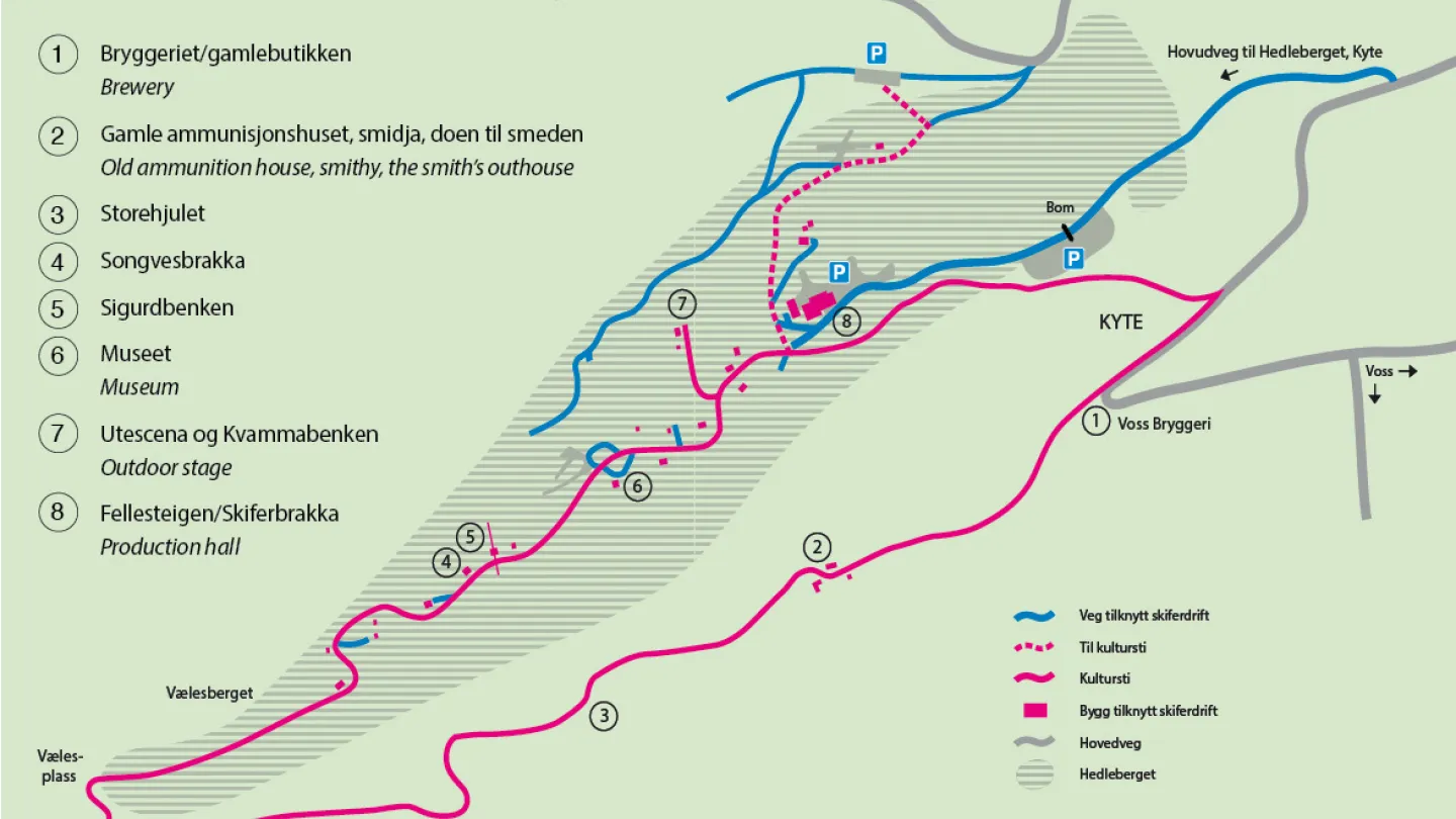 Kart over kulturstien på hedleberget